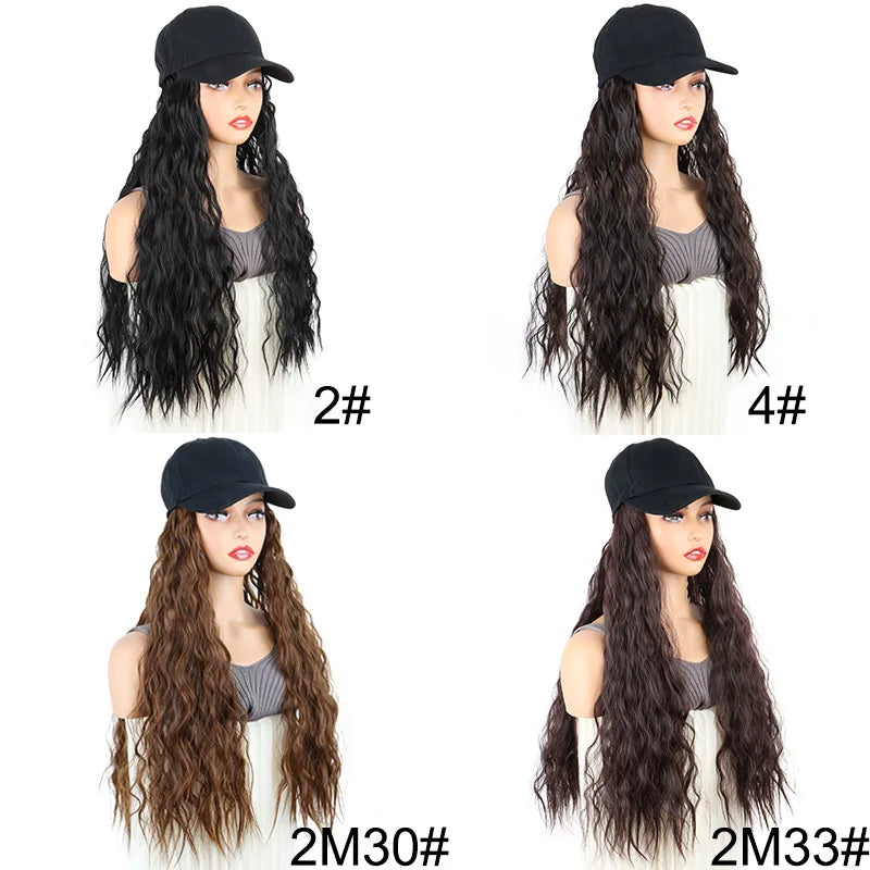 24Inch Synthetic Long Kinky Curly Hair Extension Wigs Baseball Cap Hat  Adjustable One-piece Wigs for Women