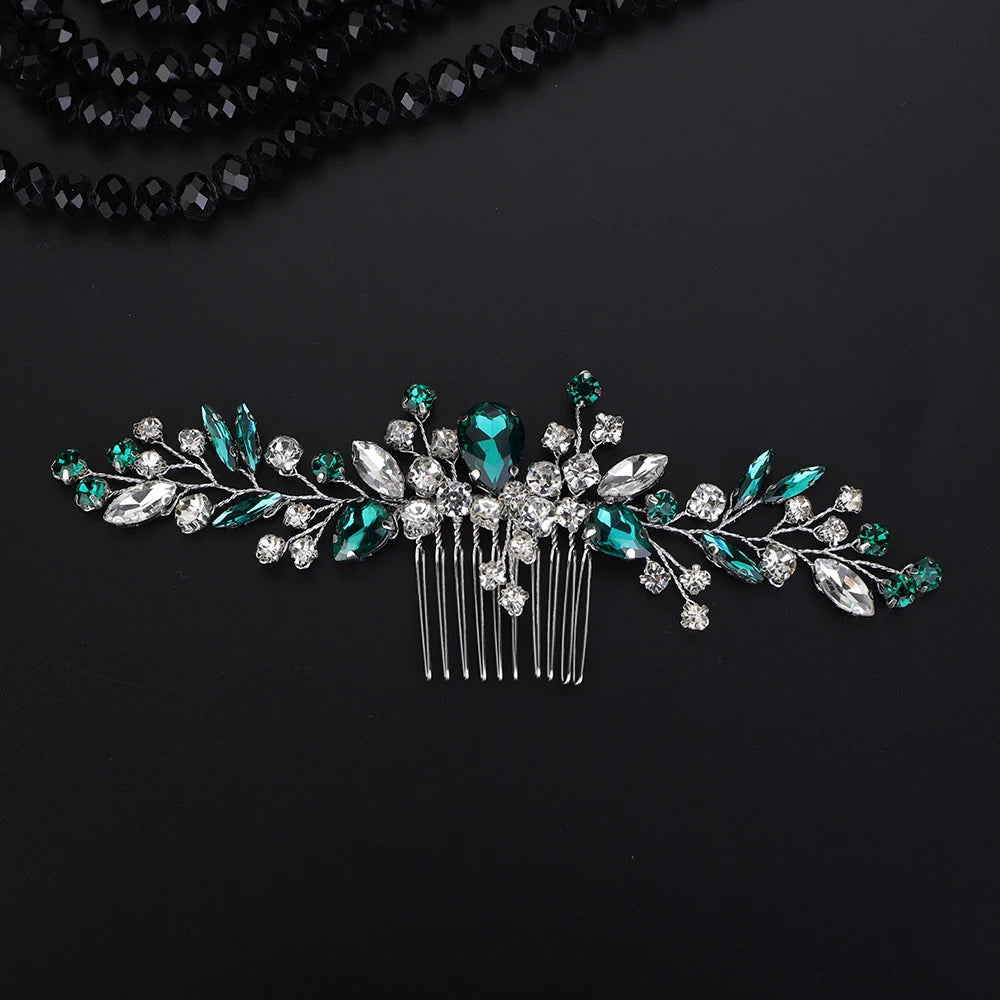 Crystal Flower Bride Hair Accessories Red Wedding Head Jewelry Blue Rhinestone Headdresses Women Hair Comb 9 Colors Headpieces