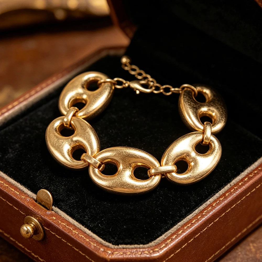 Contemporary Textured Mariner Chain Jewelry Set Polished Gold Tone Necklace And Bracelet Statement Jewelry For Womens Minimalist