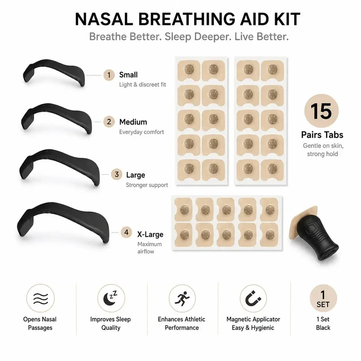 Magnetic Adjustable Nose Clip Set Nasal Dilator Anti Snoring Sleep Aid Boost Breathing Portable Travel Daily Use for Adults