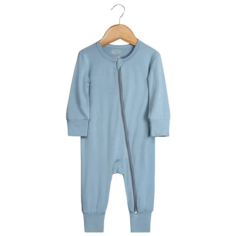 Baby Romper Bamboo Fiber Baby Boy Girl Clothes Newborn Zipper Footies Jumpsuit Solid Long-Sleeve Baby Clothing Pajamas 3 6 9 12M