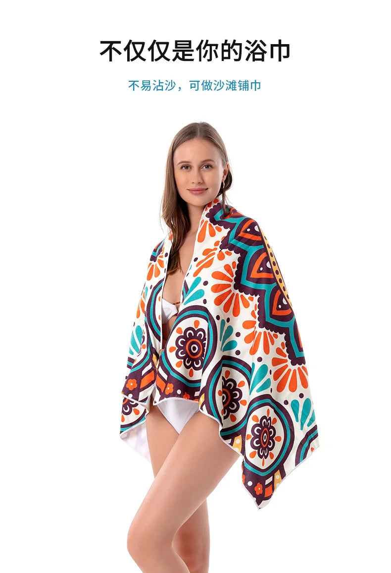 Quick-drying Microfiber Bath Towel Beach Resort Swimming Beach Towel single-sided Sweat Absorption  Sun  Beach Towel