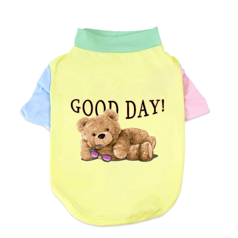 1 PC Pet T-Shirt, Cats & Dogs Soft Pure Cotton Teddy Bear Dopamine Vest. Shih Tzu, Siamese Cat Little Pet Daily Outfit