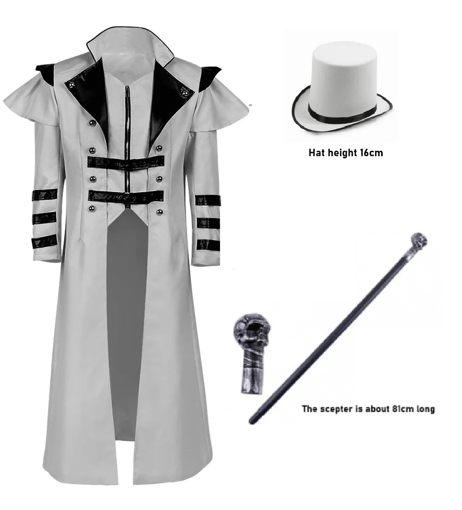 Halloween cosplay: a medieval stage performance costume with a split windbreaker, hat, and scepter for a palace banquet
