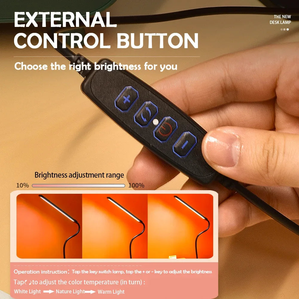 LED Single-Head Eye-Caring Desk Lamp 10 Brightness Levels 3 Lighting Mode Flexible Gooseneck Clamp Study Lamp USB PC Monito Lamp