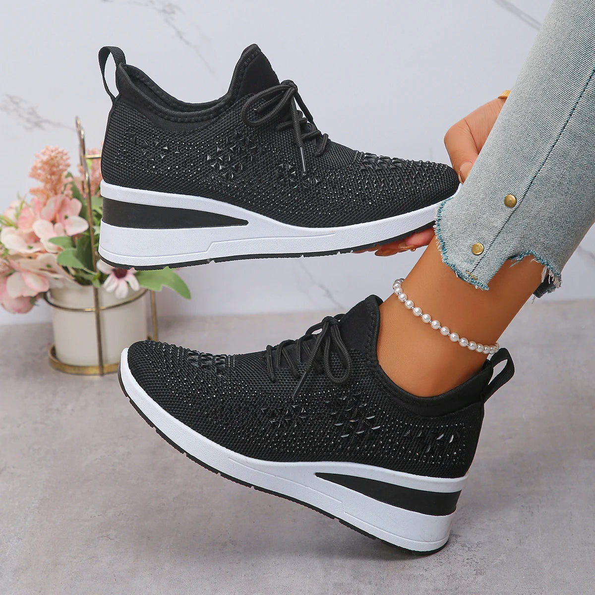 Women Sneakers 2025 New Mesh Outdoor Platform Sneakers Women Wedges Thick Bottom Breathable Casual Tennis Vulcanize Shoes Women