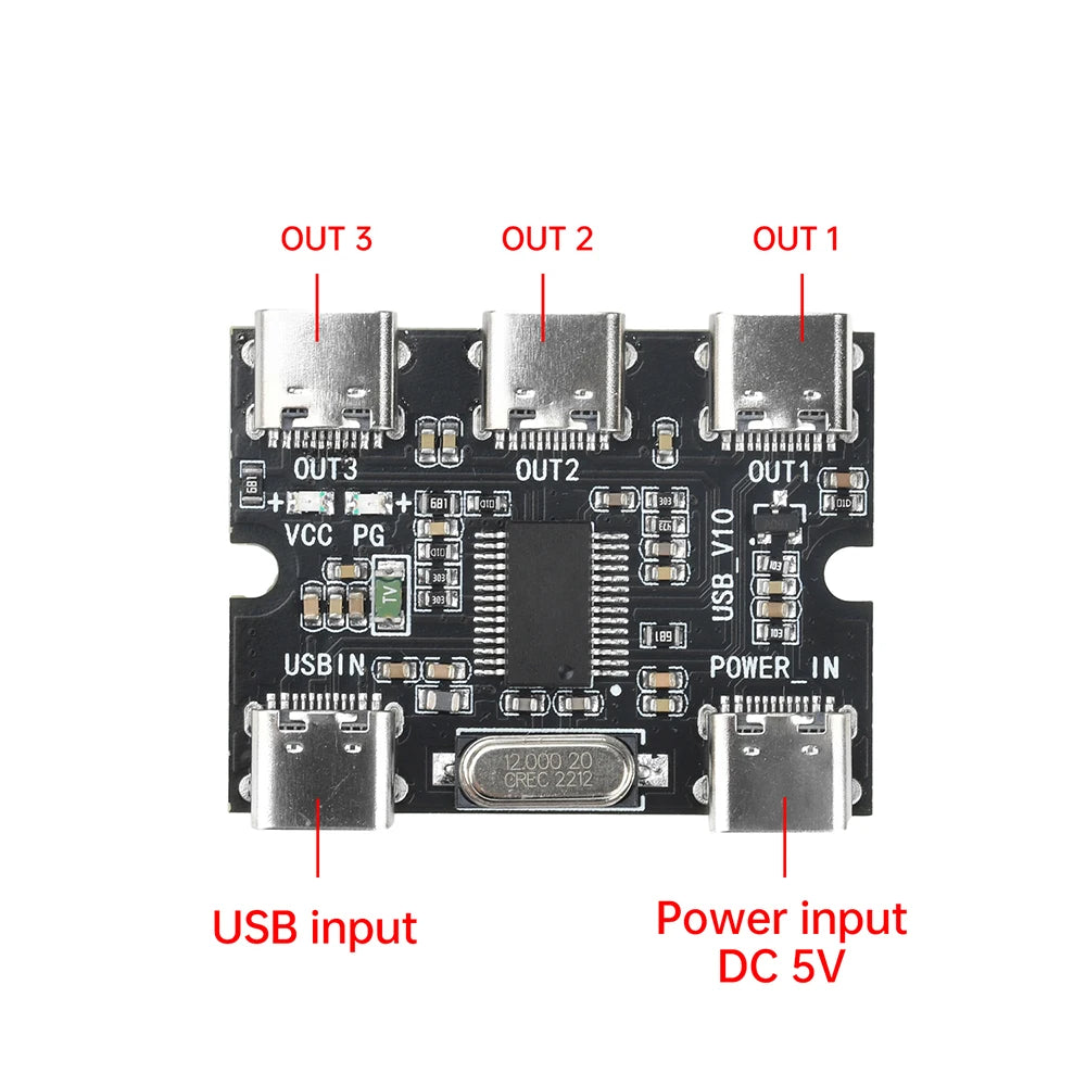 USB Expansion Board Hub 1 In 3 Out Hub Expansion Module With Power Interface Type C