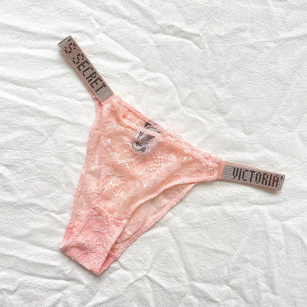 Fashion large size printed women's underwear comfortable rhinestone sexy underwear pink brand thong seamless t-pants metal chain