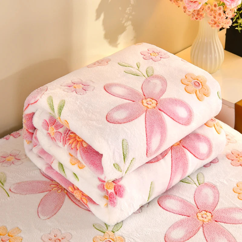 1pc Floral Style Warm Bedspread Fleece Blanket Plaid Travel Shawl Sofa Nap Blanket Home Bedsheet Manta 70X100cm Suitable For Pet