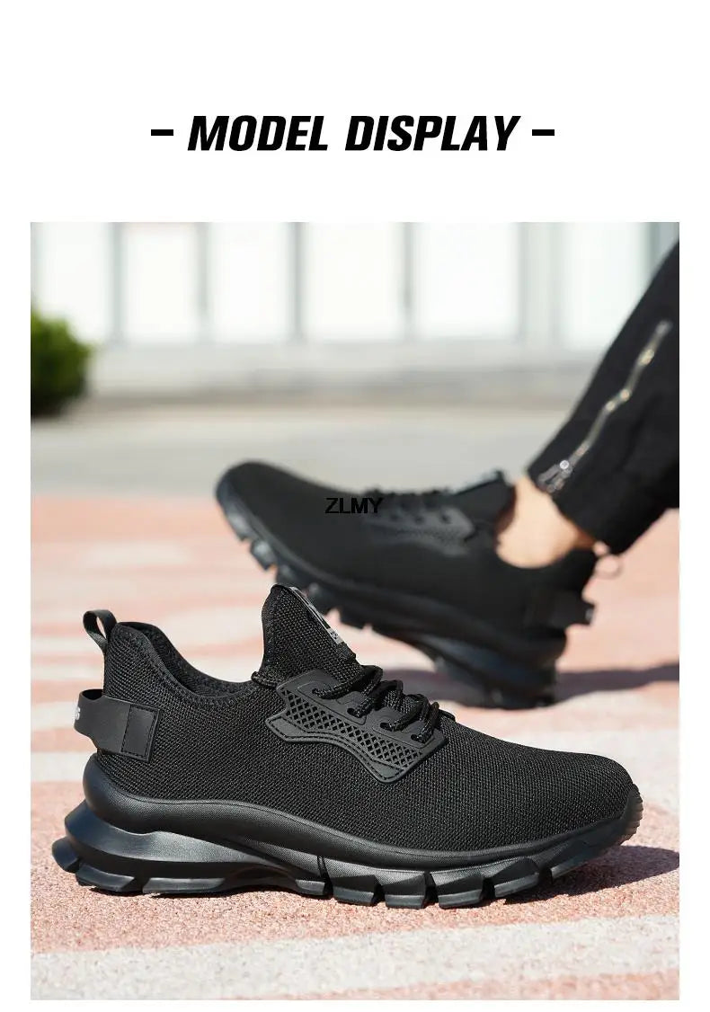 Black Safety Shoes Men Steel Toe Sneakers Lightweight Puncture Proof Work Safety Boots Man Breathable Working Shoes Anti-smash