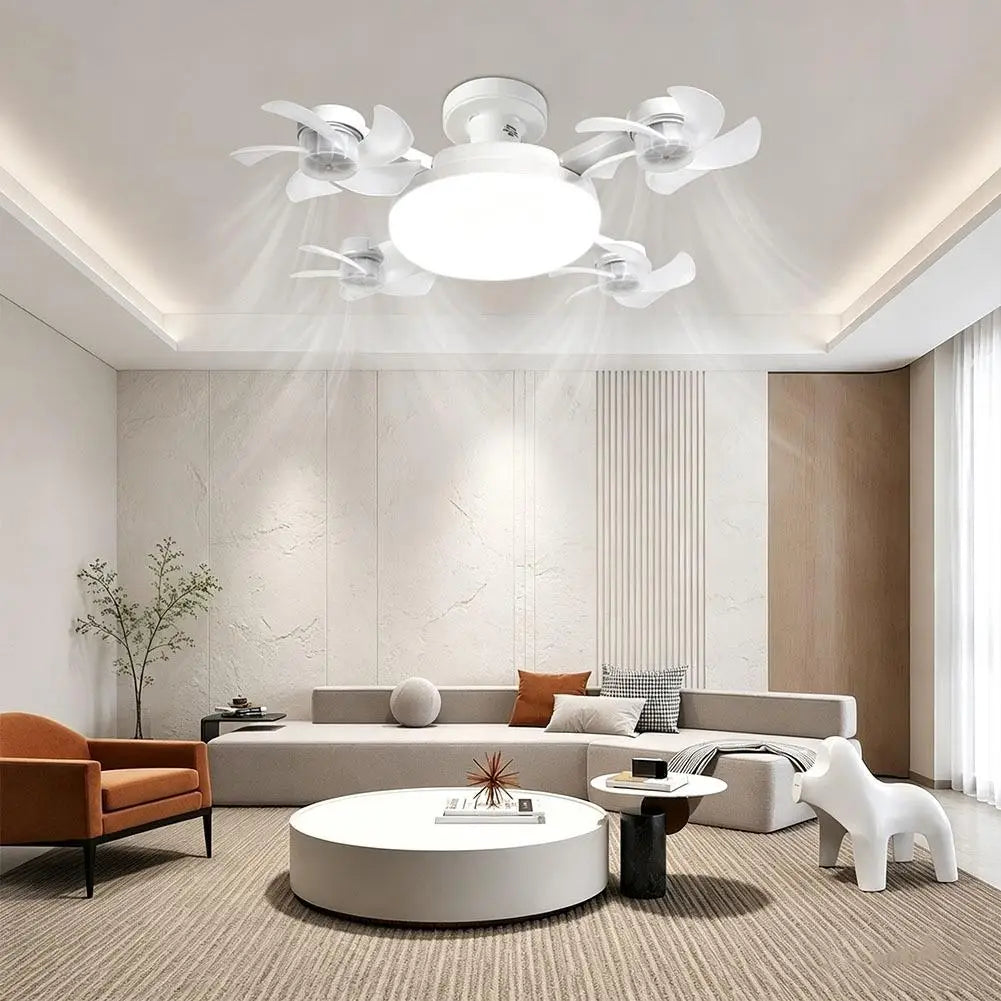 Drone Style Ceiling Fan Light E27 Base Remote Controlled Dimmable 3 Color LED Design  Retractable Blades for Living Room