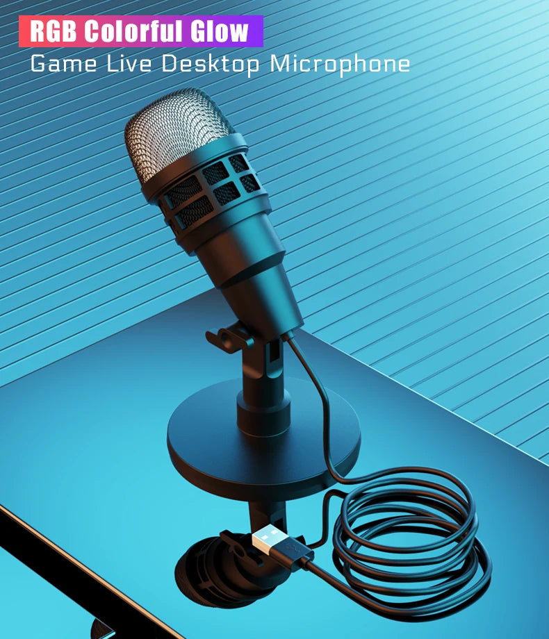 USB Condenser Microphone With RGB, Microphone For Podcasting, Laptop, Recording Streaming Games