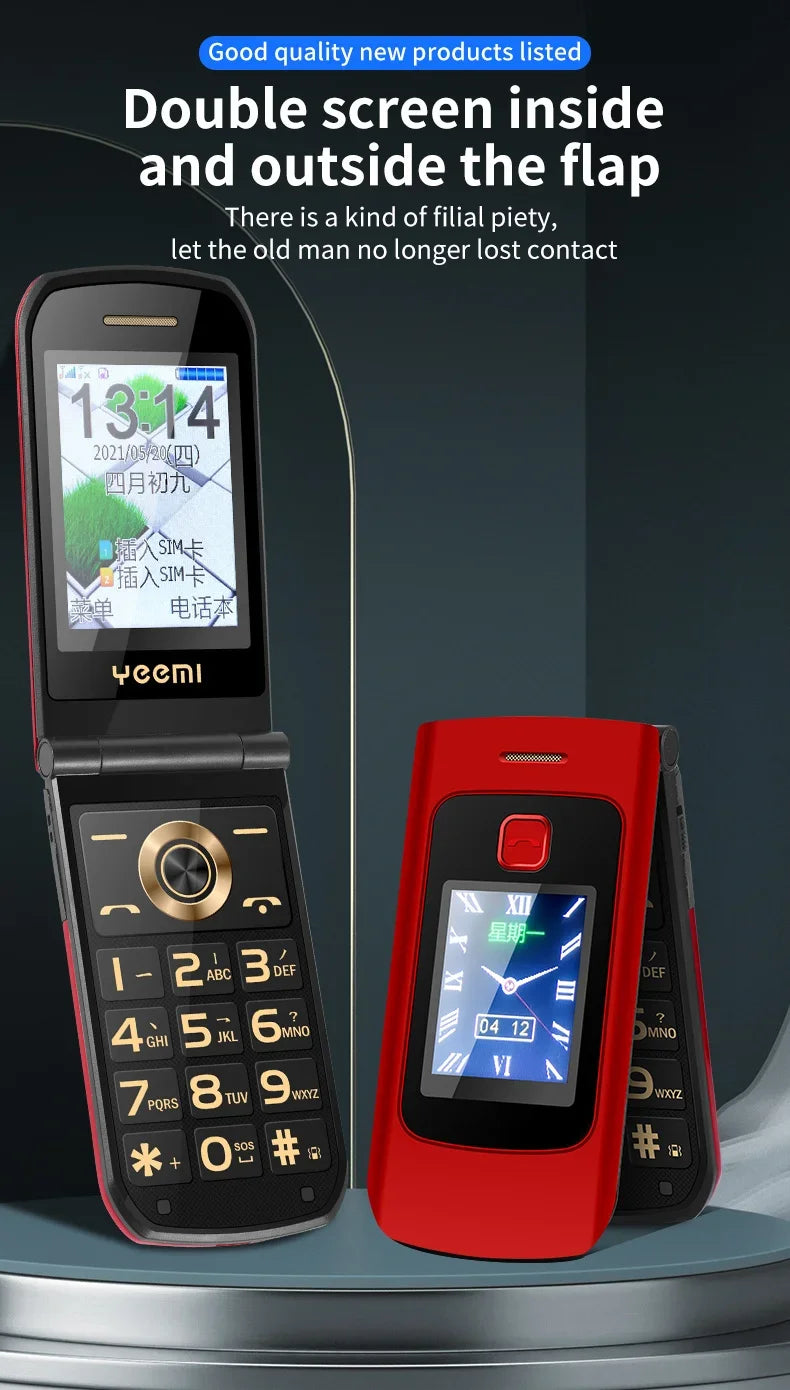 YeeMI K21+ 4G Rugged Feature Phone 2.6Inch Screen Big Button Flip Phone Dual SIM Dual Screen Cellphone 6800mAh Battery Full Band