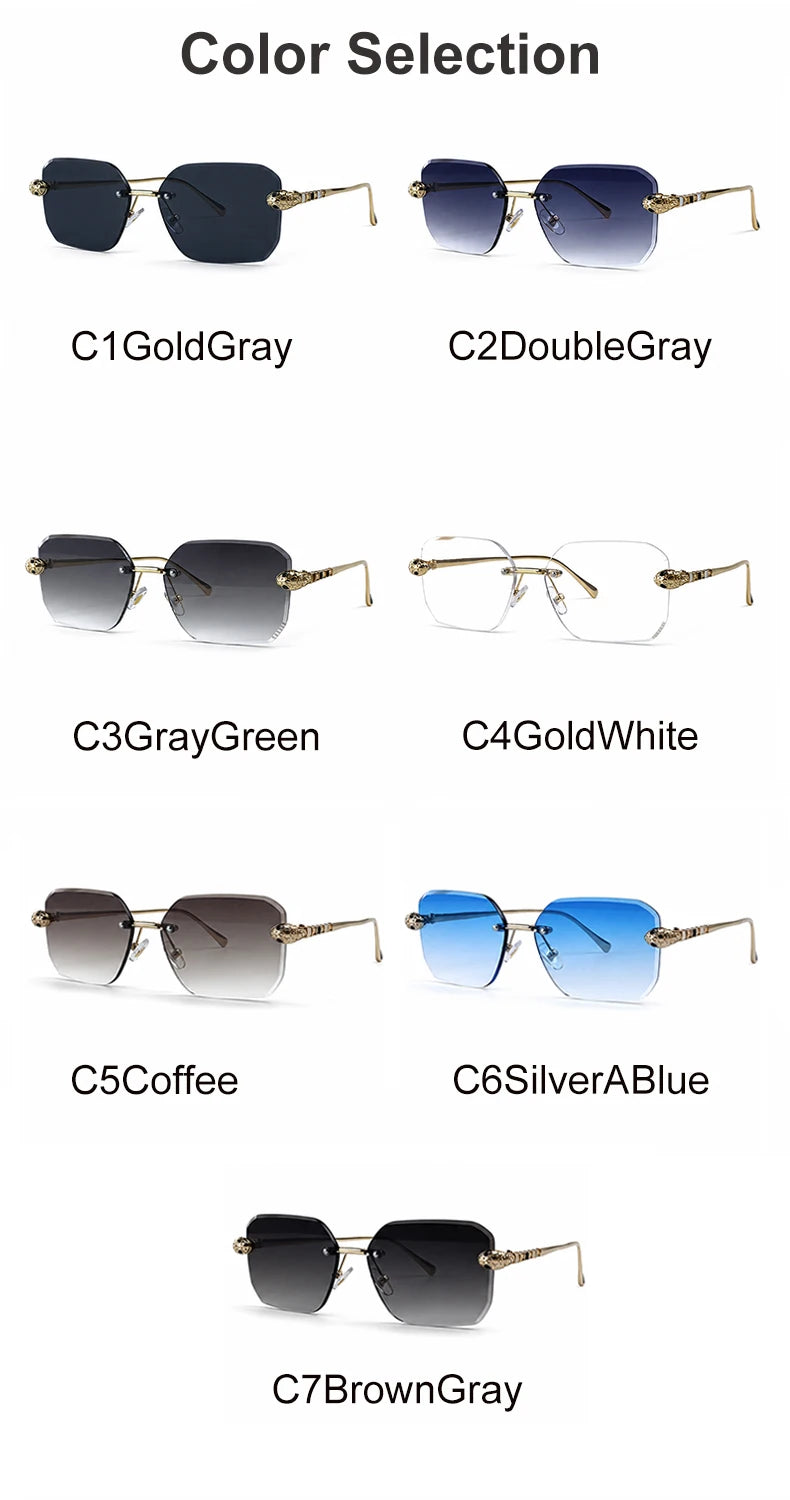 Retro Rectangle Rimless Sunglasses Women 2026 Luxury Designer Punk Square Sun Glasses for Ladies UV400 Gradient Eyewear Shades