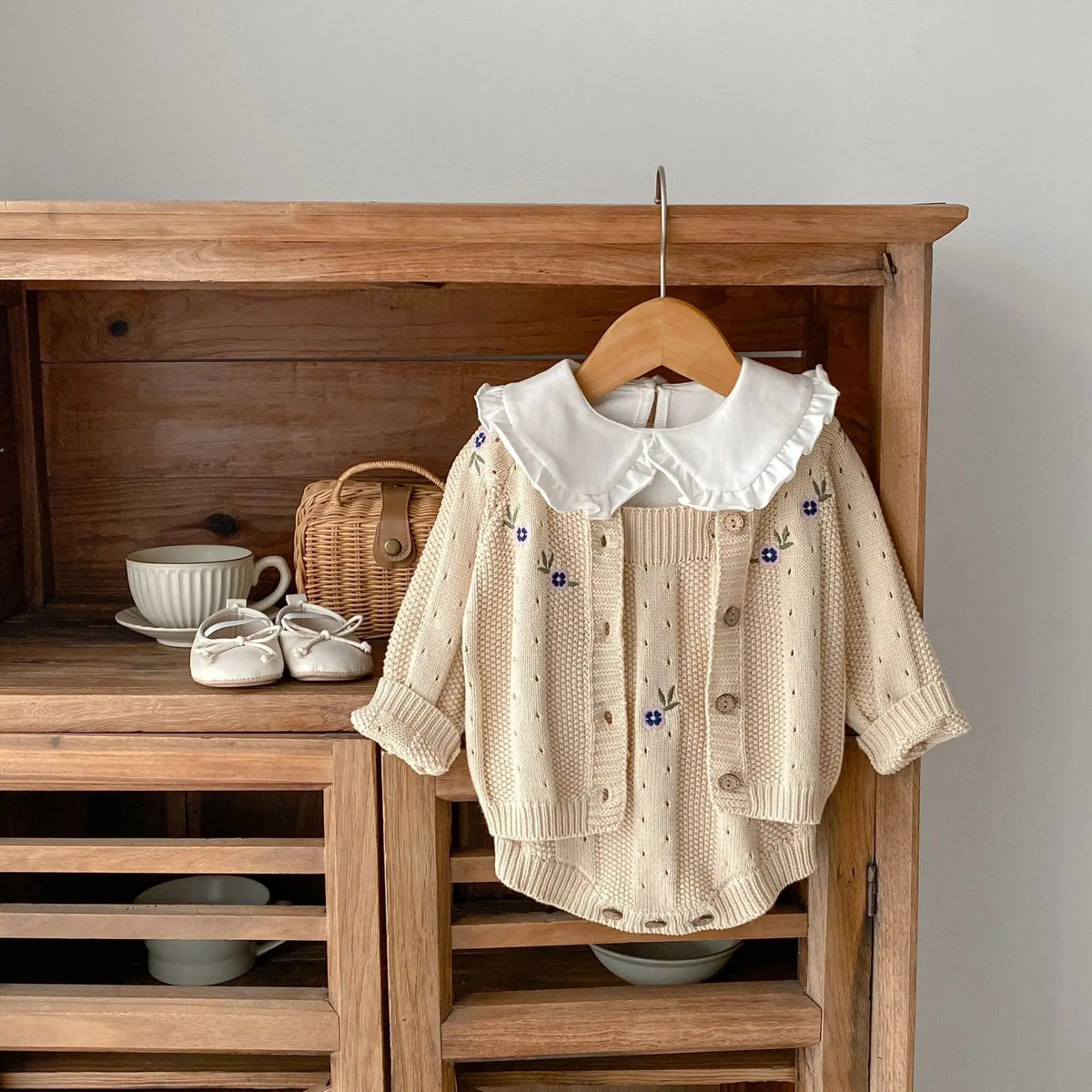 Autumn Sweater for Baby Girls, Embroidered Hollow Knitted Jacket + Optional 2-Piece Set of Khai