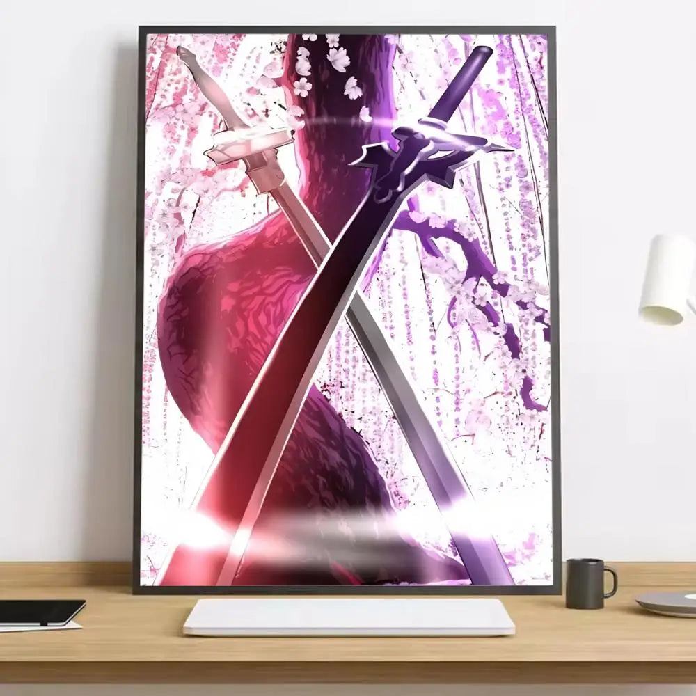 Anime Sword Art Online Kirito Asuna Painting Calligraphy HD Canvas Poster living room bedroom bar aesthetic decoration