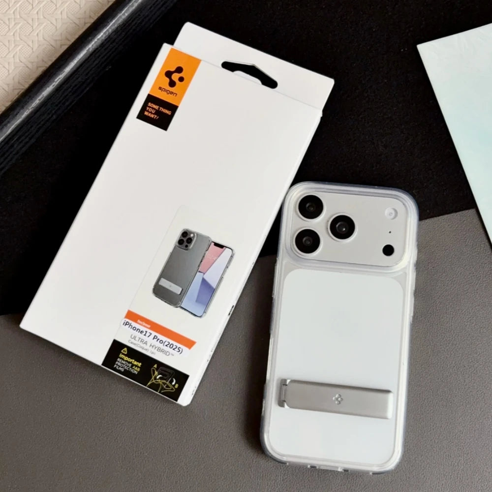 Spigen Ultra Hybrid Bracket Transparent Phone Case For iPhone 17 Pro Max 18 16 15 14 13 12 Kickstand Shockproof Clear Back Cover