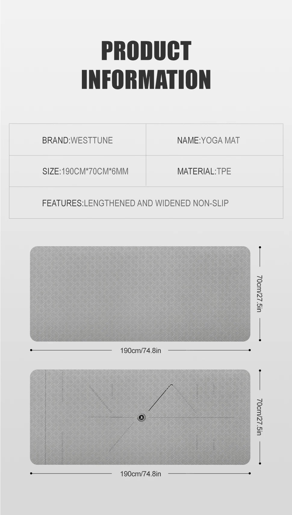 190CM Yoga Mat High Density Anti-Tear Exercise Mat Extra Long & Wide Non Slip Workout Mat with Carrying Strap for Sports Fitness