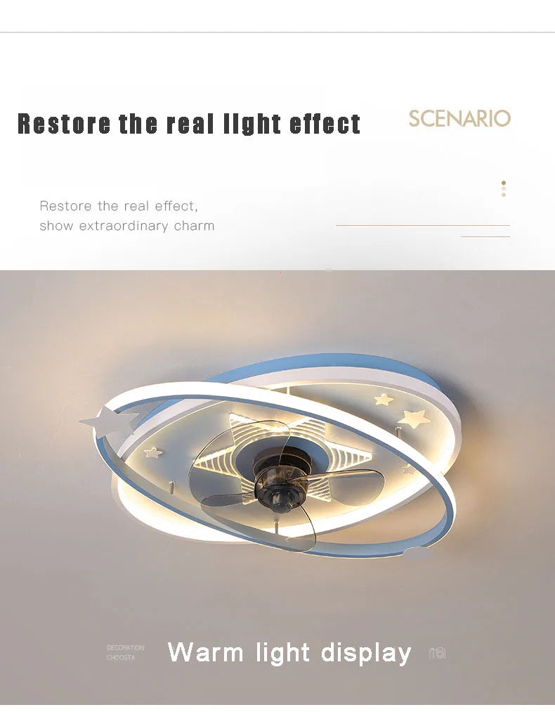 with light small ceiling fan Led kids light with fan Chandelier For Home Bedroom Lamp 3 Color Dimmable remote control fan light
