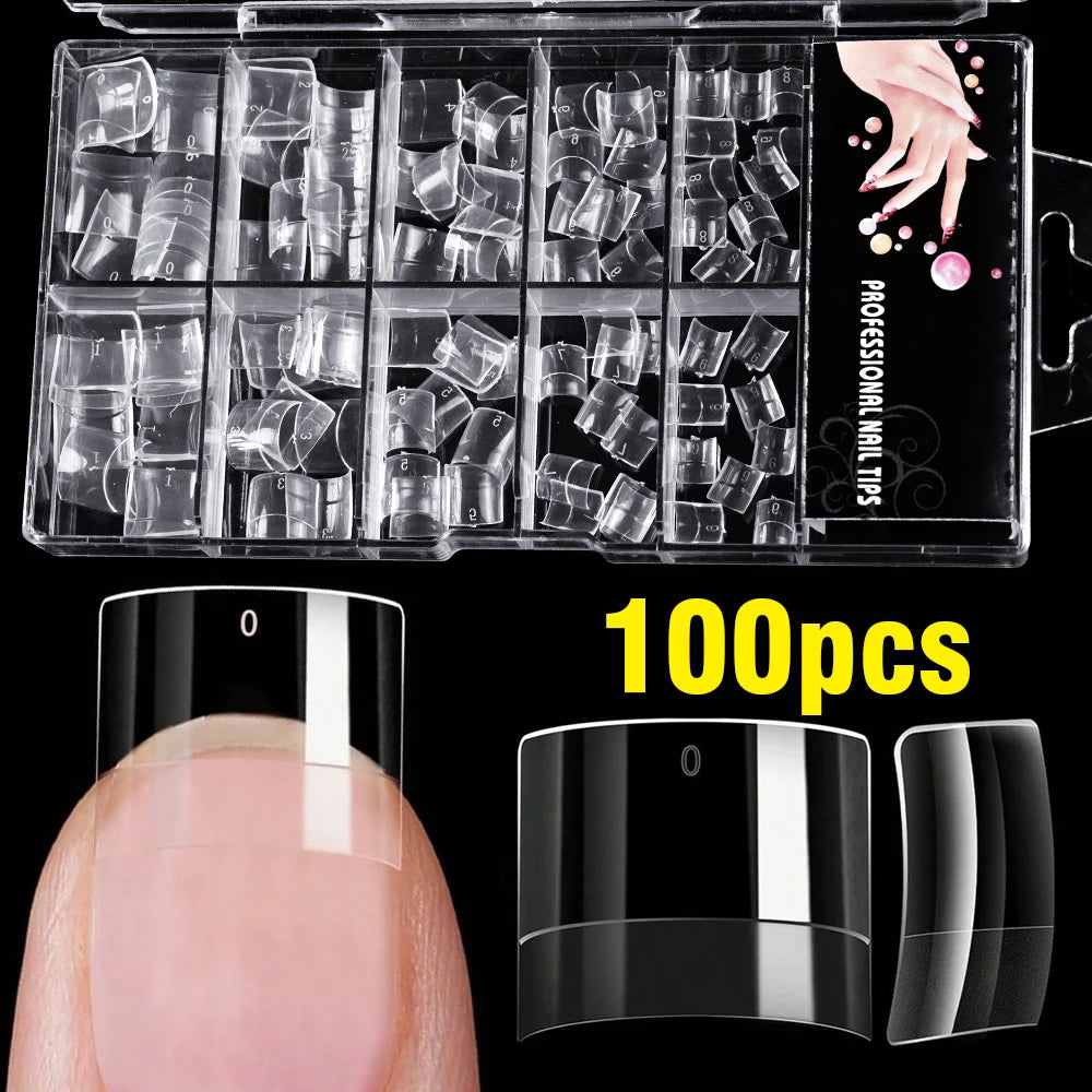 100Pcs Clear Short Square Nail Tips Half Cover Soft Gel French Fake Nail Tip Artificial Acrylic Press-Ons for Nail Extension DIY