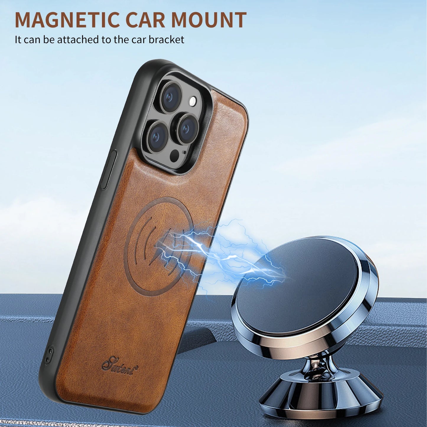 SUTENI Compatible Wireless Charging Luxury PU Leather case For iPhone 12 13 14 15 Plus 16 Pro Max