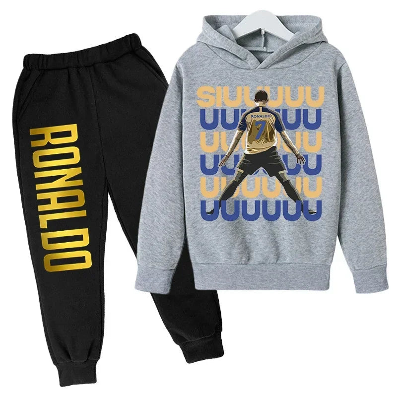 Children's Clothing Children's Sports Suit Spring and Autumn Fleece Hoodie Pants 2-piece Set Ronaldo Printed Kids Clothes Girls