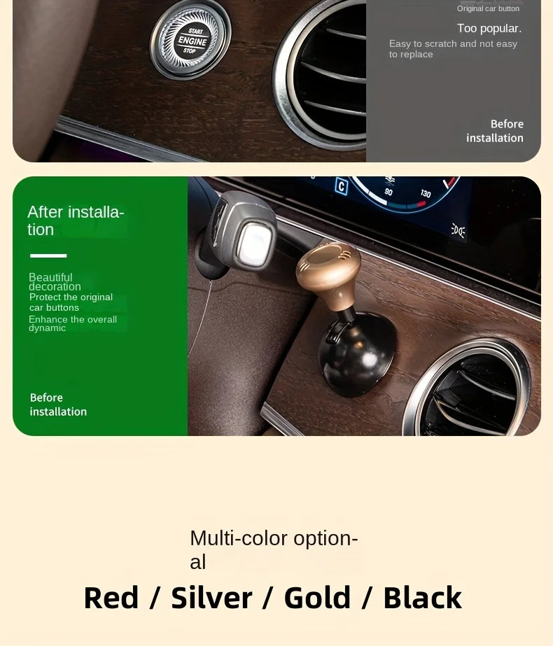 Car Start Button Alloy Decorative Cover，Universal Engine Starter/Stop Decorative Pole，Car Interior Decoration Accessories