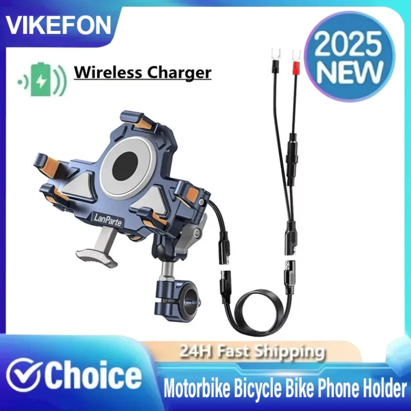 Motorbike Bicycle Bike Stand Metal Shockproof Motorcycle Phone Holder 4 Vibration Dampener 15W Wireless Charger Fast Charging