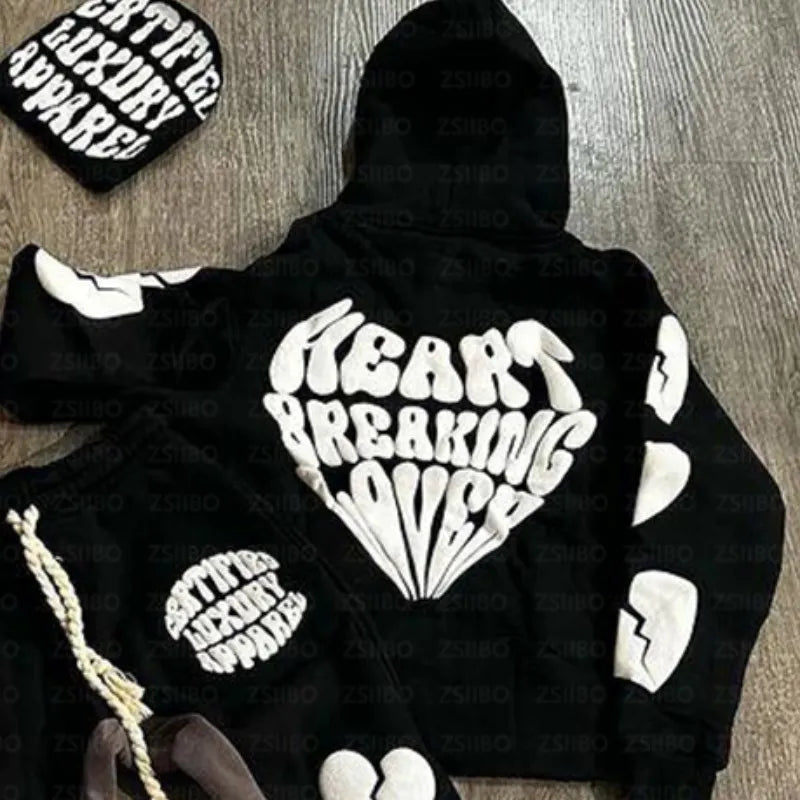 Y2K Hoodie Hip hop Streetwear Foam Heart Letter Print Letter print Pullover Men women Sweatshirt Harajuku Gothic Oversize Hooded