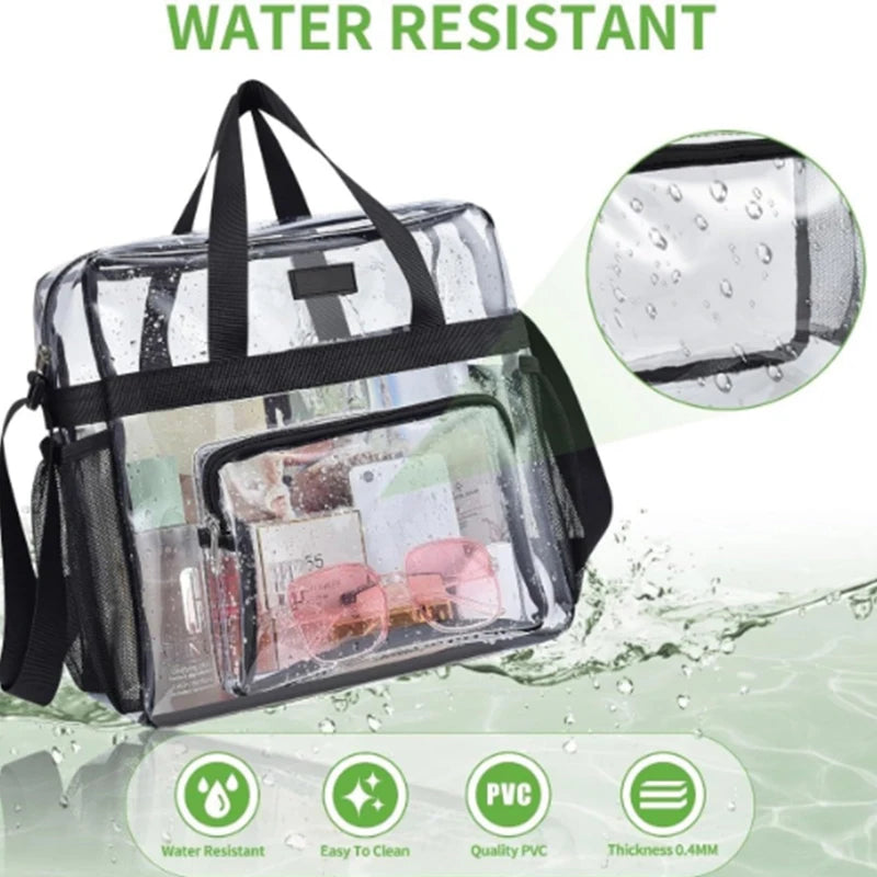 【S】Large Capacity PVC Transparent Bag Portable Washing Bag Clear Tote Multi Pocket Handbag for Home Use Durable Material
