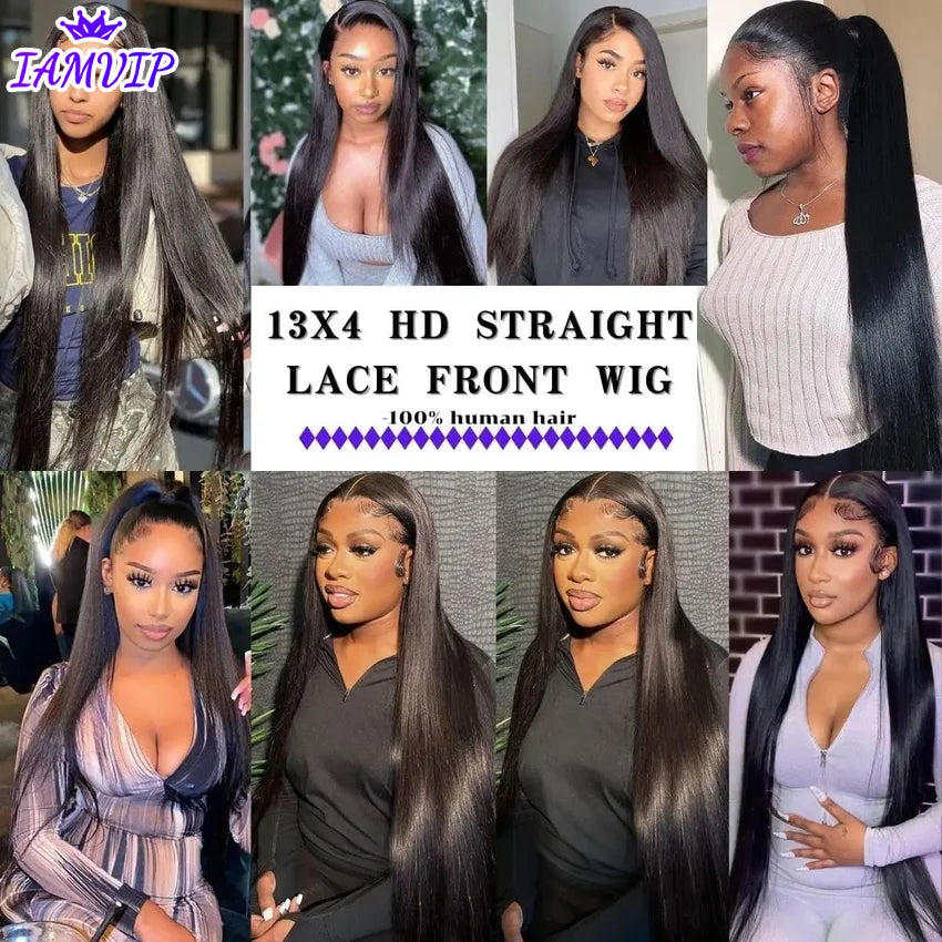 250% 360 Full Lace 13x6 HD Lace Frontal Wig for Women 13x4 Frant Silky Straight Remy Human Hair Dark Black Glueless Pre Plucked