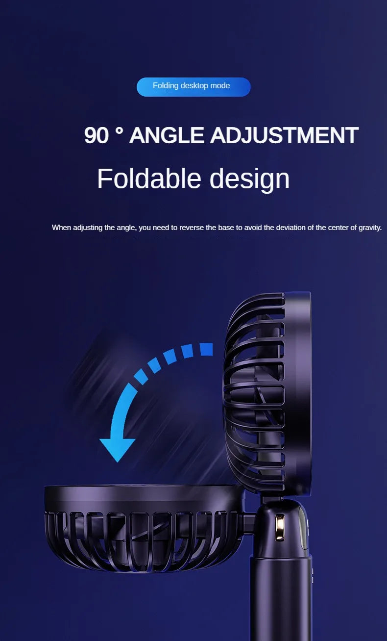 USB Handheld Mini Fan Foldable Portable Neck Hanging Fans 5 Speed USB Rechargeable Fan with Phone Stand and Display Screen