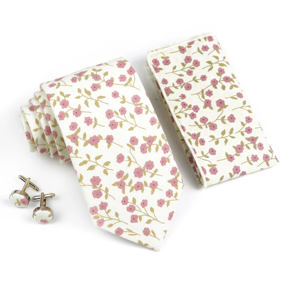 Hot Sell 3PC Chic Elegant Floral Tie Set Pocket Square Cufflinks For Men Women Wedding Party Dinner Suit Tuxedo Accessory Gift