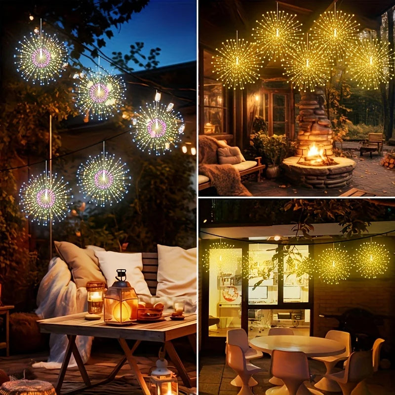 4pcs Solar Firework Lights LED Copper Wire with 8 Modes Solar Powered for Outdoor Wedding Christmas Party Solar Garden Light