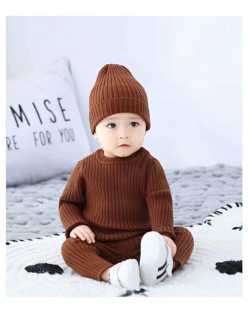 0-3T Newborn Kid Baby Boy Girl Winter Clothes set Sweater Pant suit Warm Thick Knit Top Stretch Knitwear Casual 2pcs Sweater Set