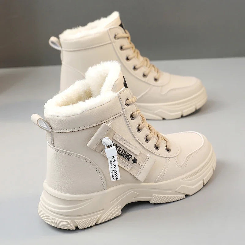 Designer Sneakers for Women Casual High Top Shoes Womens 2024 Winter Plush Lined Warm Shoes Thick Lace-up Sports Shoes Size 43