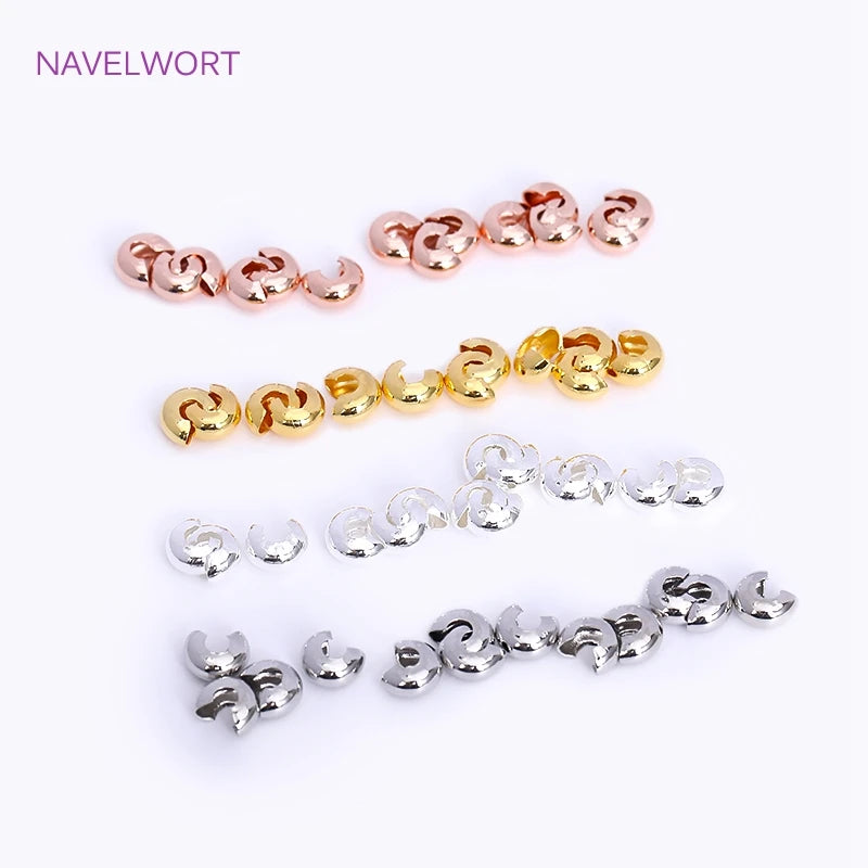 18K Gold Plated Brass Stripe Crimp End Beads Stopper Open Crimp Beads Covers DIY Handmade Crafts Accessories For Jewelry