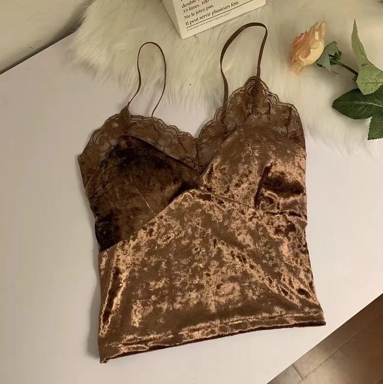 Lace Patchwork Velvet Csole Women's ort Sle Inner Wear Pad Included Slim Fit Base irt Top for Autumn Winter