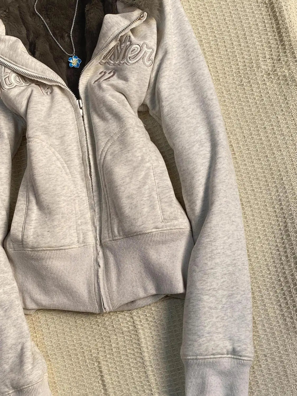 Y2k Aesthetic Vintage Fur Patchwork Hoodies Autumn Grunge Letter Embroidery Hoody Streetwear Cropped Zipper Sweatshirt Jackets