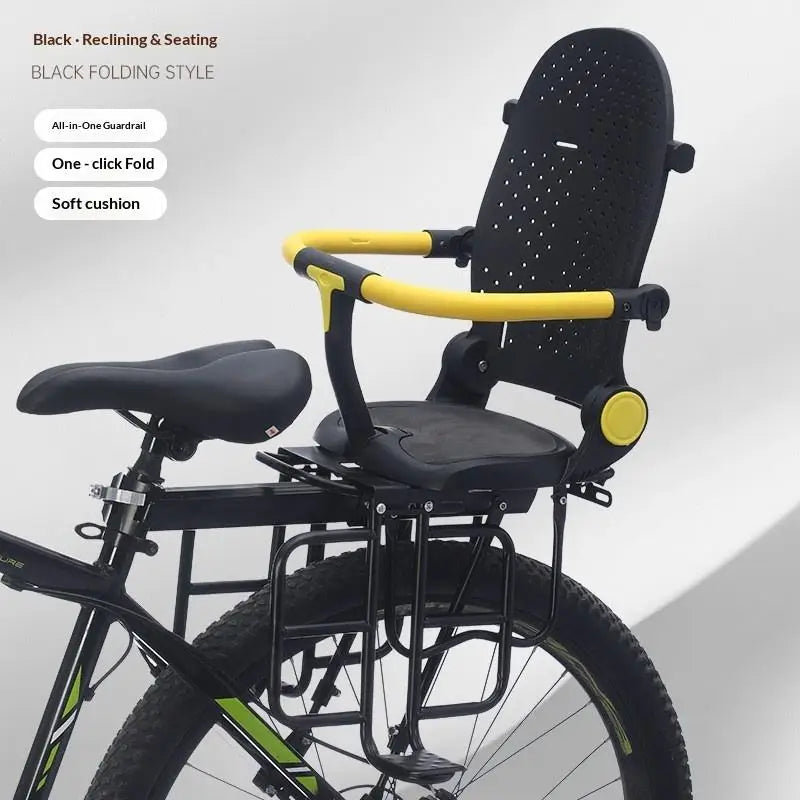 Universal Bicycle Child Seat Foldable Baby Carrier with Adjustable Backrest Breathable Cushion 3-Point Safety Belt
