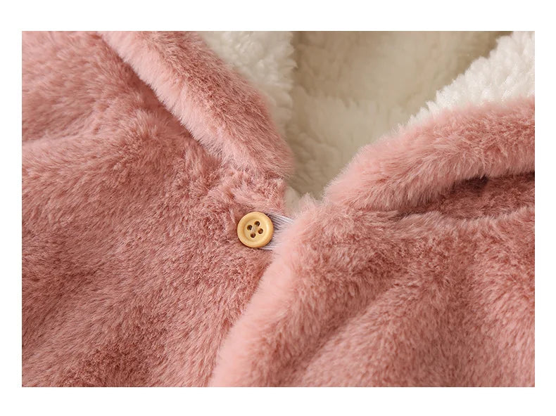 ZOETOPKID Baby Rompers Winter Warm Coral Fleece Newborn Boys Girls Clothes Cartoon Rabbit Coats Infant Jumpsuit Animal Overalls