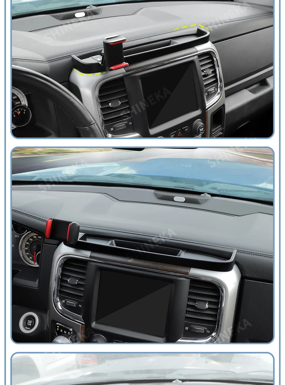 SHINEKA Car Center Console Mobile Phone Holder Storage Box GPS Bracket For Dodge RAM 1500 2012-2017 Interior Accessories