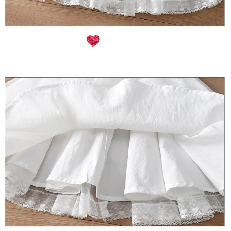 2025 New Summer Baby Girl Birthday Wedding Party Dress Short Sleeved Cotton Solid Color Dress 2-10Yrs Kids Princess Dresses