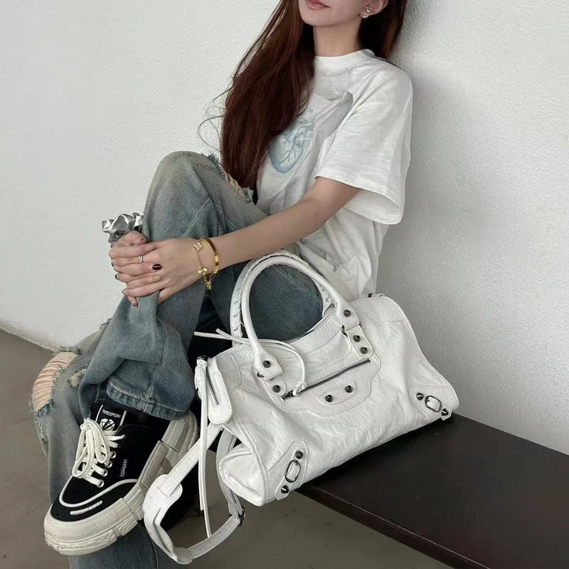 Luxury Designer City Motorcycle Shoulder Tote Bag for Women Large Capacity Autumn Winter Handbag Crossbody Stylish Women's Bag