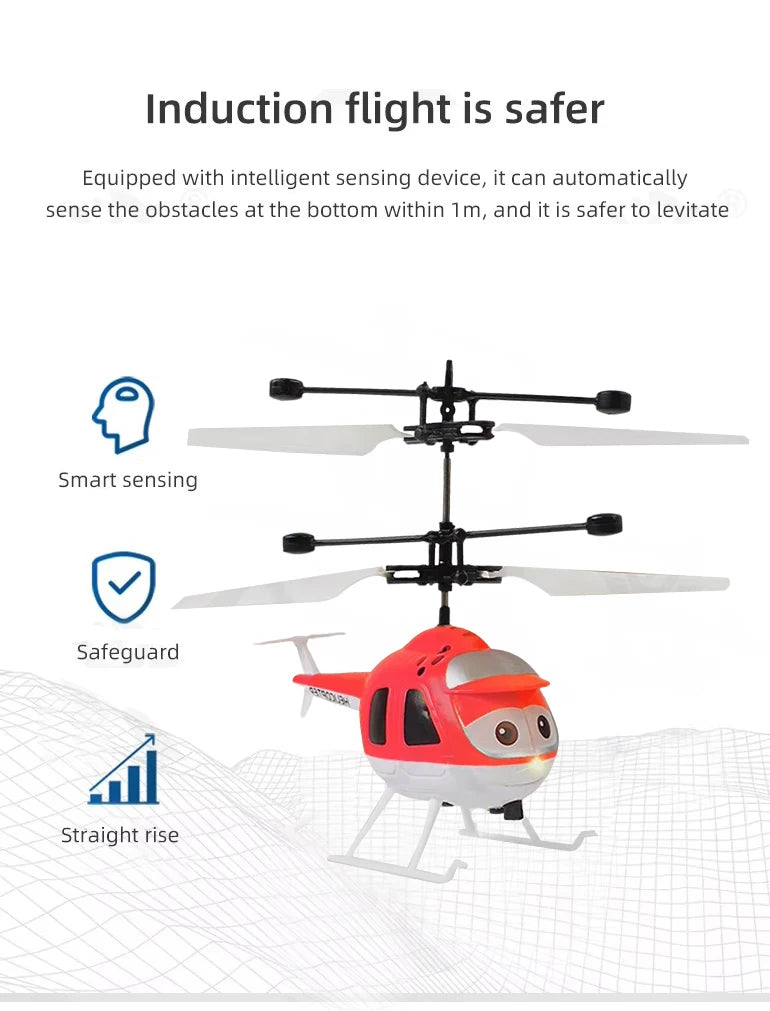 Mini Electric Airplane Toy for Kids with Remote Control Infrared Sensor Hand Induction Helicopter Flying Drone Toy