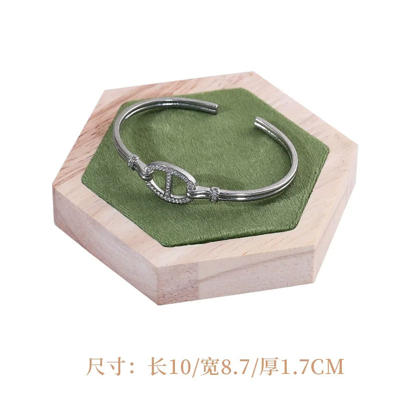 Solid wood green velvet jewelry display stand ring stud necklace pendant bracelet storage and display stand