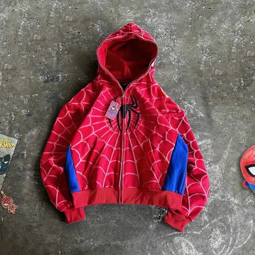 American Spider Vintage Zip Up Hoodie Y2K Clothes Mens Womens Spider Graphic Oversized Hoodies Sweatshirts Casual Jackets