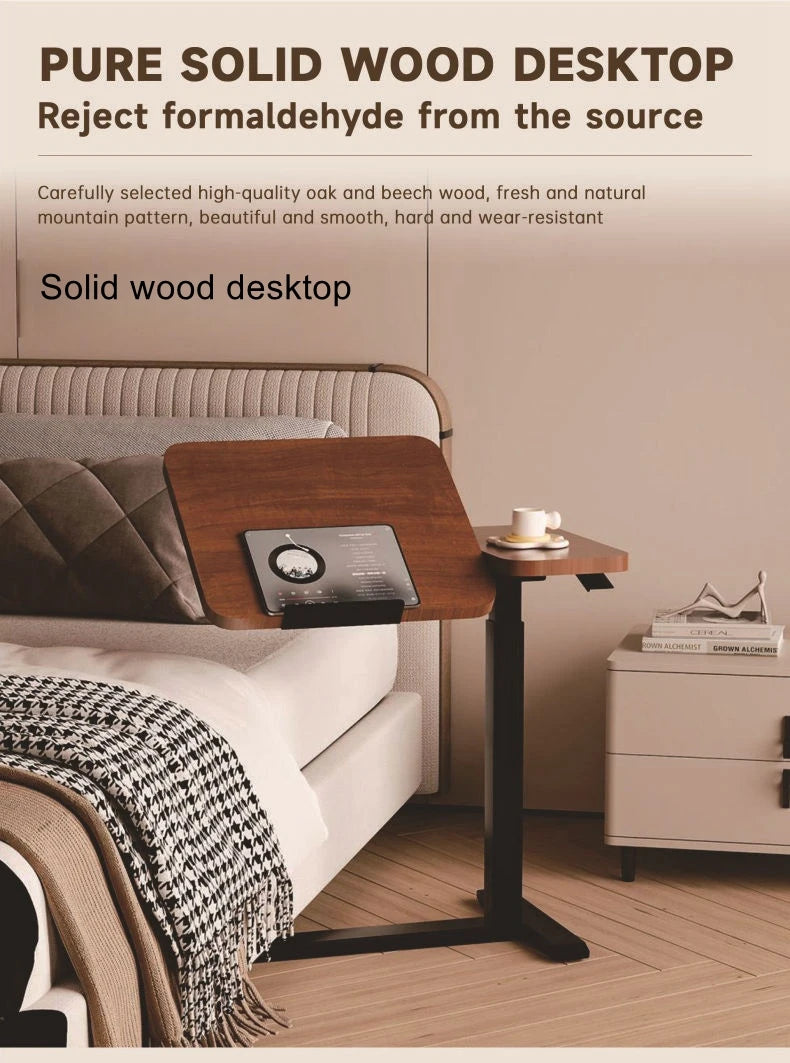 Pneumatic lift table, movable bedside small square table, height-adjustable table, multi-functional table