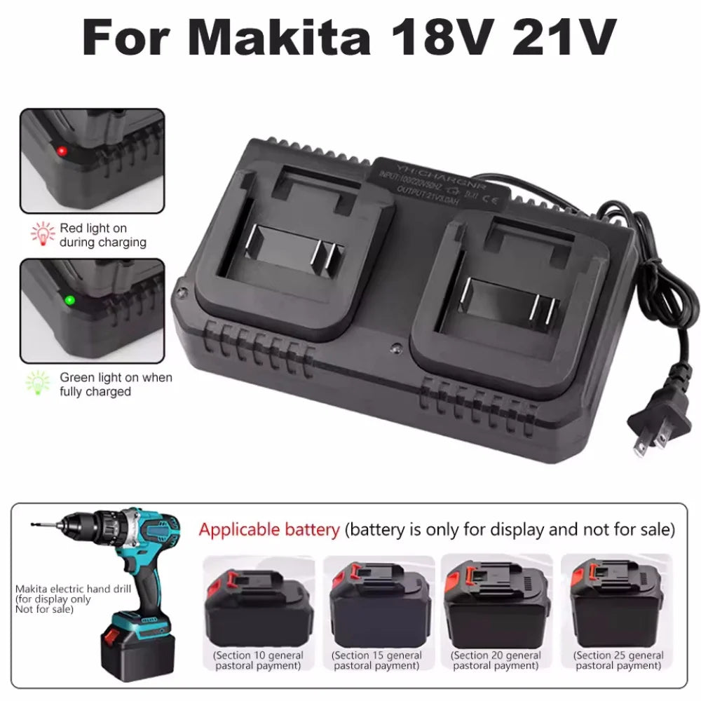 Dual Battery Charger For Makita BL1415 BL1815 BL1830 BL1850 US/EU Plug 18V 21V MAX Li ion Battery Charger 2 Slots Electronic Kit