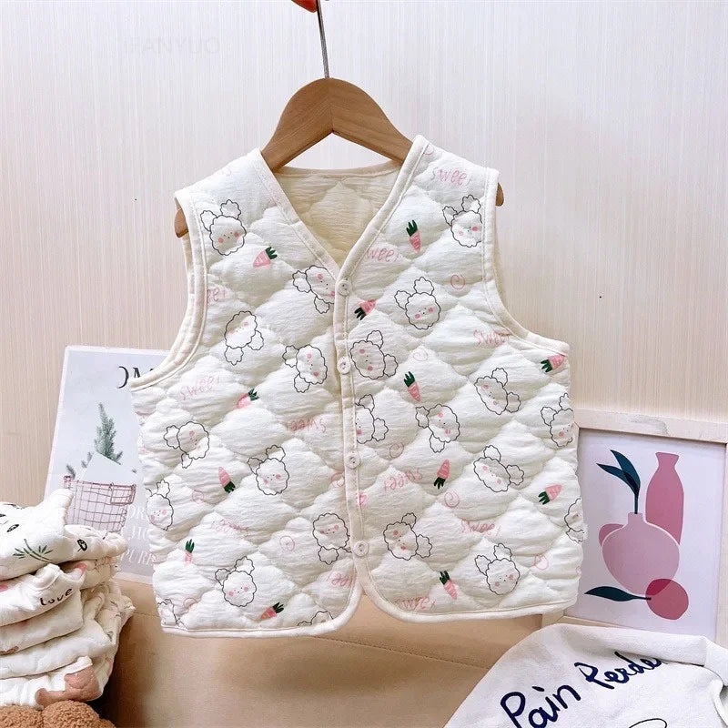 Spring Autumn Versatile Children Cotton Vest Cute Cartoon Boys Girls Infant Vests Winter Baby Warm Vest Coats Children Clothing